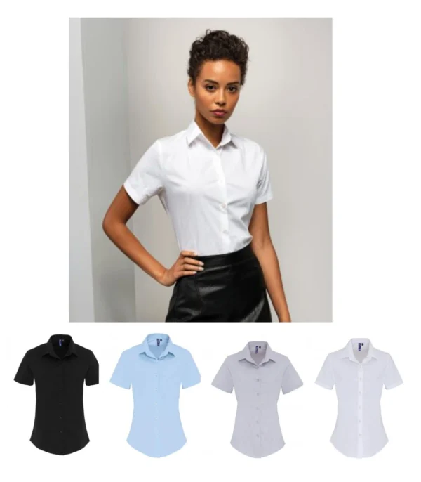 Premier PR346 Ladies Short Sleeve Stretch Fit Poplin Shirt